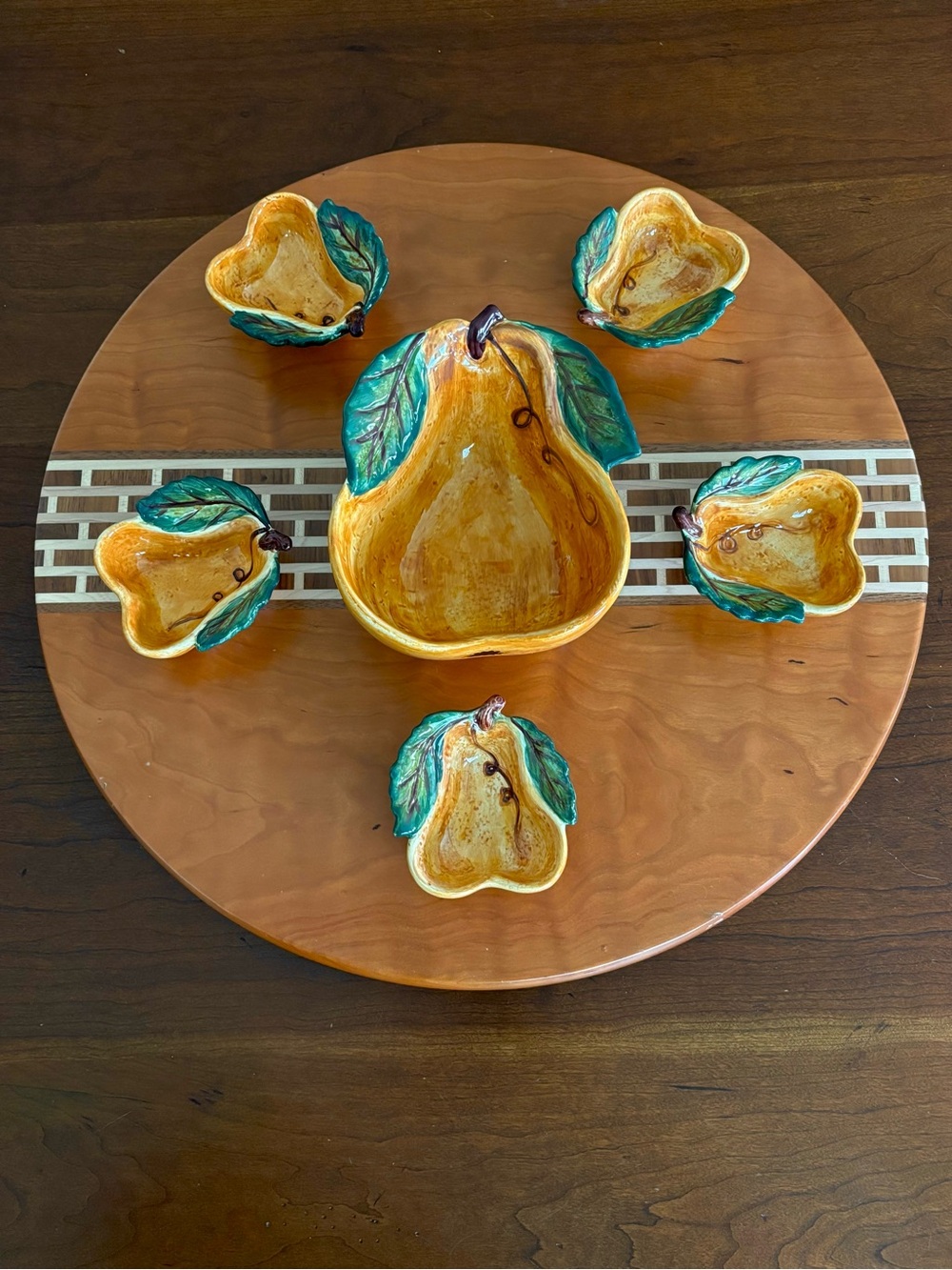 Tabletops Unlimited Venetian Pear-Shaped Ceramic Serving Bowl Set Hand Painted